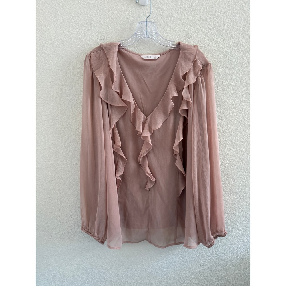 Womens 2X Pink Ruffle Collar Long Sleeve Blouse by Lauren Conrad